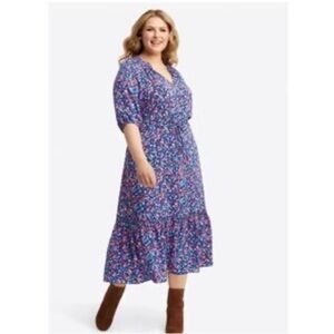 Draper James Blue Floral Midi Dress